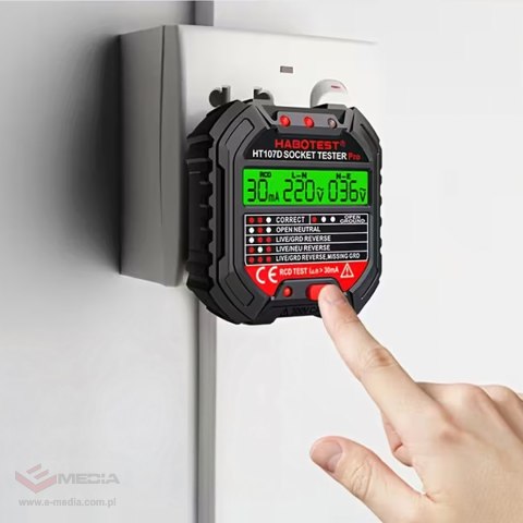 Tester Napięcia Gniazd Sieciowych Elektrycznych Gniazdek Kontaktów LCD RCD