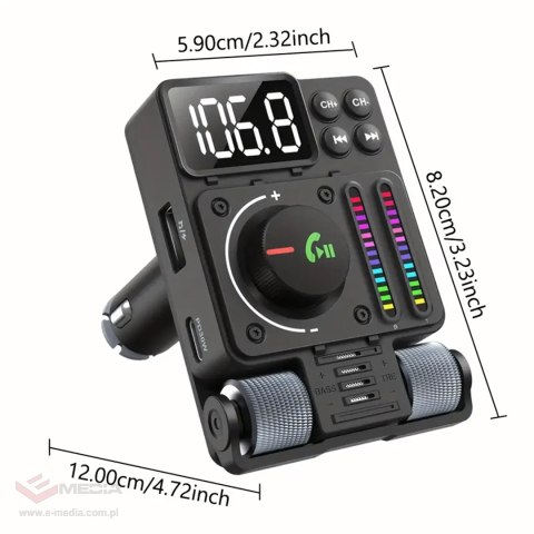 Transmiter Samochodowy Nadajnik Radio Fm Bluetooth 5.3 PD 30W Ładowarka