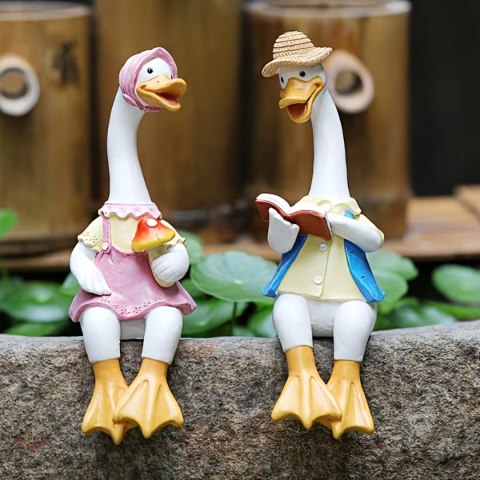 Figurka Figurki Ogrodowe Ozdobne Dekoracja Ogrodowa Para Kaczek 2 szt