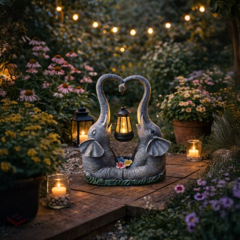 Figurka Lampka Lampa Ozdoba Ogrodowa Solarna Led Słoń Słonik z Lampionem