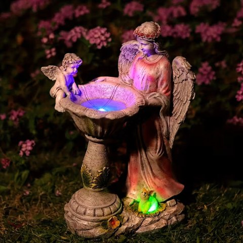 Figurka Świecznik Dekoracja Posążek Aniołek Solarny Led RGB do Ogrodu