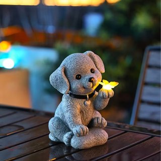 Lampa Lampka Solarna Ogrodowa Ozdobna Ozdoba Pies z Motylem Led Dekoracja