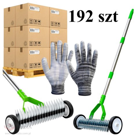 192x Aerator Wertykulator Ręczny na Kółkach Obrotowy Wahadłowy do Trawnika + Rękawice