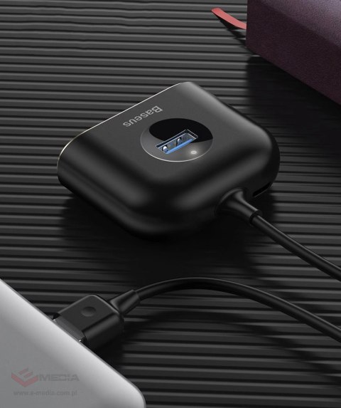 HUB Baseus Square USB-A do 1x USB-A 3.2 Gen 1 / 3x USB 2.0 z kablem 1m - czarny