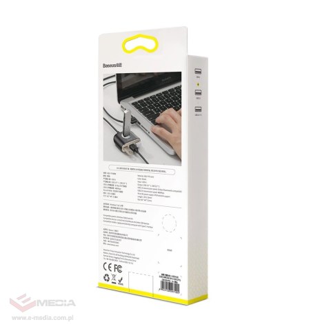 HUB Baseus Square USB-A do 1x USB-A 3.2 Gen 1 / 3x USB 2.0 z kablem 1m - czarny