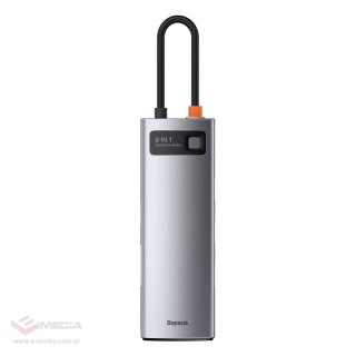 Hub Baseus Metal Gleam 8w1 USB-C - USB-C PD 100W 1x HDMI 4K 30Hz 1x czytnik kart SD i microSD 3x USB-A 3.2 1xRJ45 - szary
