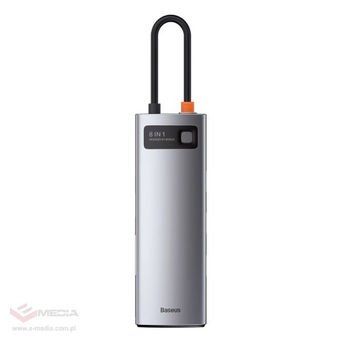 Hub Baseus Metal Gleam 8w1 USB-C - USB-C PD 100W 1x HDMI 4K 30Hz 1x czytnik kart SD i microSD 3x USB-A 3.2 1xRJ45 - szary