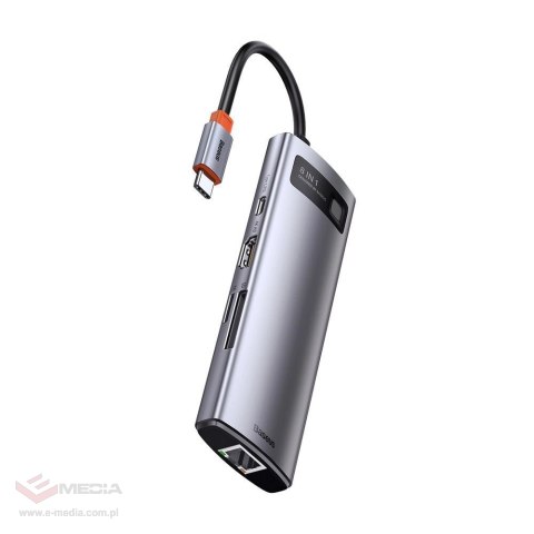Hub Baseus Metal Gleam 8w1 USB-C - USB-C PD 100W 1x HDMI 4K 30Hz 1x czytnik kart SD i microSD 3x USB-A 3.2 1xRJ45 - szary