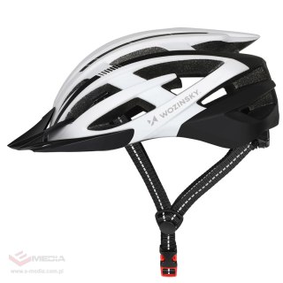 Kask rowerowy MTB Wozinsky z odpinanym daszkiem i tylną lampką USB 57-62 cm - czarno-biały