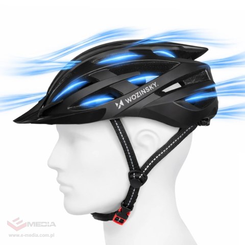 Kask rowerowy MTB Wozinsky z odpinanym daszkiem i tylną lampką USB 57-62 cm - czarny