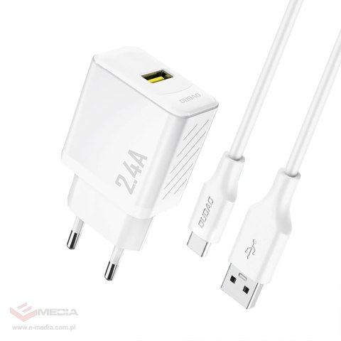 Ładowarka sieciowa Dudao A23TEU 2.4A GaN USB-A z kablem USB-A - USB-C - biała