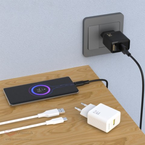 Ładowarka sieciowa Dudao A23TEU 2.4A GaN USB-A z kablem USB-A - USB-C - biała