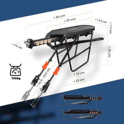 Bagażnik rowerowy Rockbros RBHJ-1 Black Diamond z błotnikiem i szybkim montażem do rowerów górskich 26-29" - czarny