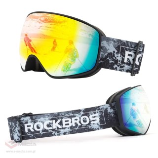 Gogle narciarskie Rockbros SP284 dla dzieci przeciwmgielne z filtrem UV szara soczewka z czerwonym lustrem - czarne