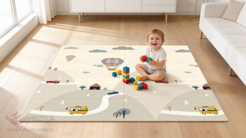 Mata edukacyjna dla niemowląt 180 x 150 cm, samochody i pociągi