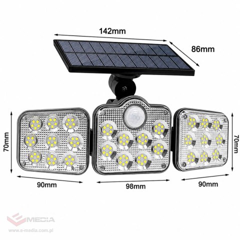 Lampa Solarna Ogrodowa 138 Led Zewnętrzna z Czujnikiem Ruchu Zmierzchu Pilot