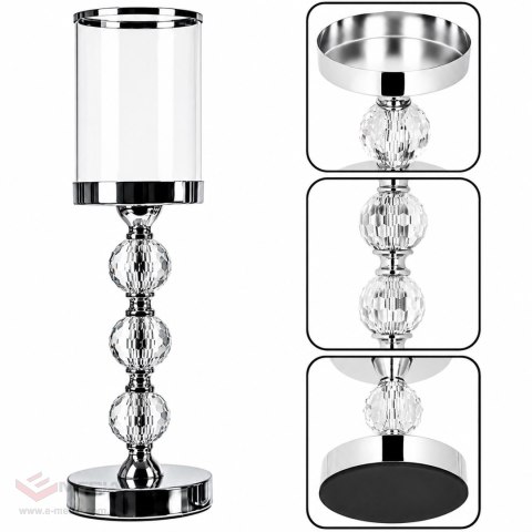 Świecznik Świeczniki Szklane Metalowe Srebrne Lampion Glamour Zestaw 3 szt