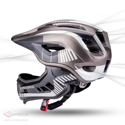 Kask rowerowy Rockbros TT-32SBTG-M dziecięcy z odpinaną szczęką rozmiar M - szary