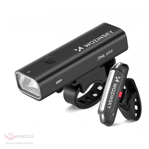 Zestaw lampek rowerowych Wozinsky WSBLB2 przednia (400 lm) USB-C i tylna USB micro - czarny
