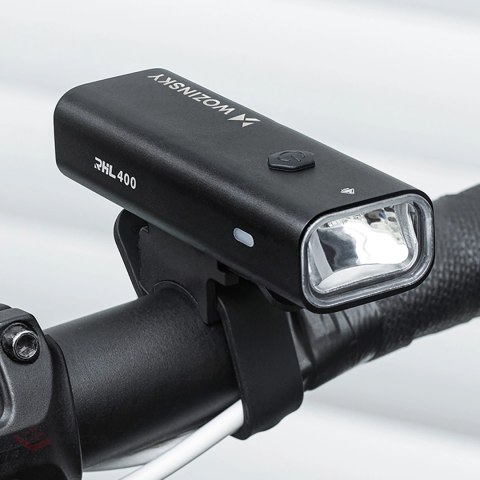 Zestaw lampek rowerowych Wozinsky WSBLB2 przednia (400 lm) USB-C i tylna USB micro - czarny