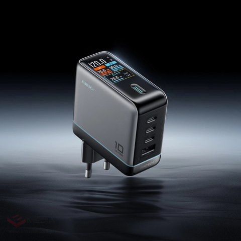 Ładowarka sieciowa Cuktech AD1204U 120 W z wyświetlaczem i kablem USB-C - srebrna