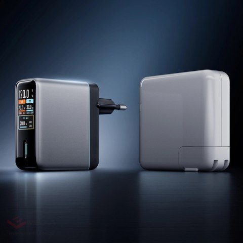Ładowarka sieciowa Cuktech AD1204U 120 W z wyświetlaczem i kablem USB-C - srebrna