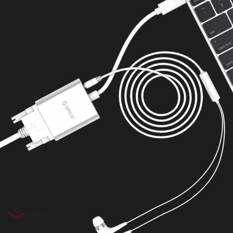 Adapter Orico PTAV USB-C - VGA i mini jack 3.5 mm Full HD 0.15 m - srebrny