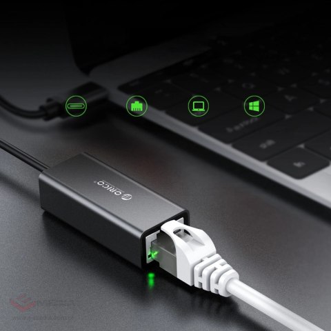 Adapter sieciowy Orico XC-R45-V1 USB-C do RJ45 Gigabit Ethernet 1 Gbps - czarny