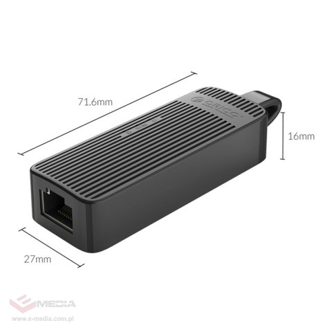 Adapter sieciowy Orico UTK-U3 USB-A 3.0 do RJ45 Gigabit Ethernet 1 Gbps - czarny