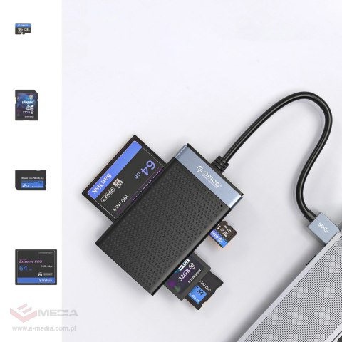 Czytnik kart pamięci Orico CL4D-A3 USB-A 3.0 SD microSD CF MS 5 Gb/s - czarno-srebrny
