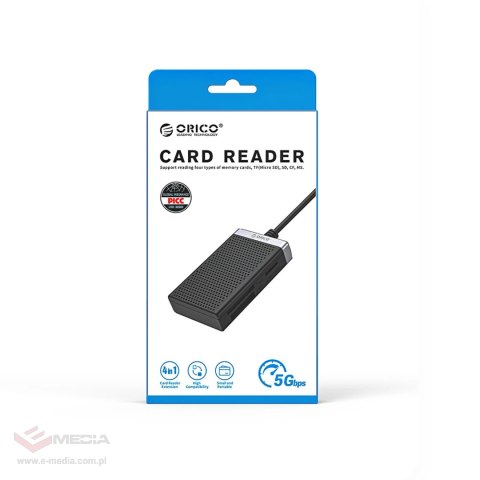 Czytnik kart pamięci Orico CL4D-A3 USB-A 3.0 SD microSD CF MS 5 Gb/s - czarno-srebrny