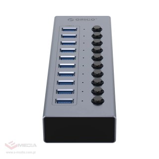 Hub Orico BT2U3-10AB 10x USB-A 3.0 z włącznikami - szary