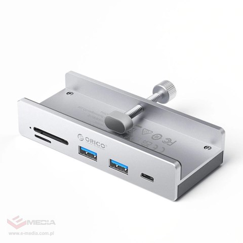 Hub Orico MH5PC montowany na zacisk USB-C / 2x USB-A 3.2 + 1x USB-C 3.2 + 1x SD&TF - srebrny