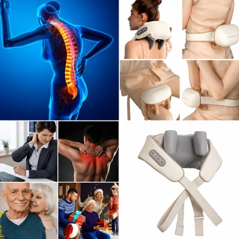Masażer Shiatsu do Szyi Karku Pleców Rozgrzewający Kołnierz Rozlużniający