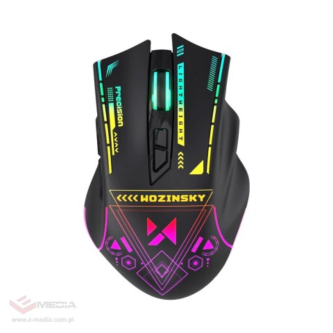 Mysz bezprzewodowa Wozinsky WMGB-3200 gamingowa optyczna z wbudowanym akumulatorem 3200 DPI z oświetleniem RGB - czarna