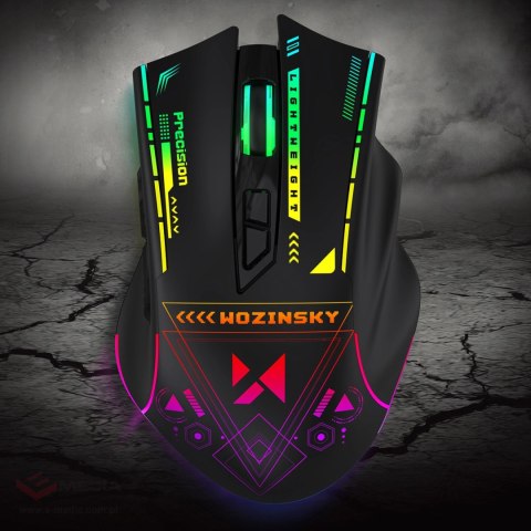 Mysz bezprzewodowa Wozinsky WMGB-3200 gamingowa optyczna z wbudowanym akumulatorem 3200 DPI z oświetleniem RGB - czarna