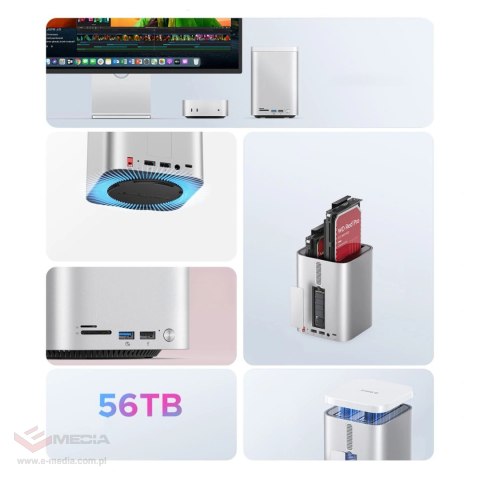 Stacja dokująca Orico MiniTower z kieszeniami na dyski twarde do 56TB - srebrna