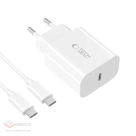 Ładowarka sieciowa Tech-Protect NC20W PD20W USB-C z kablem USB-C - biała