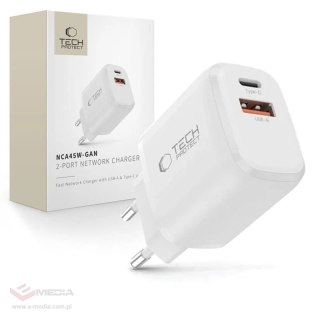 Ładowarka sieciowa Tech-Protect NCA45W-GAN 2-Porty USB-C / USB-A 45W - biała