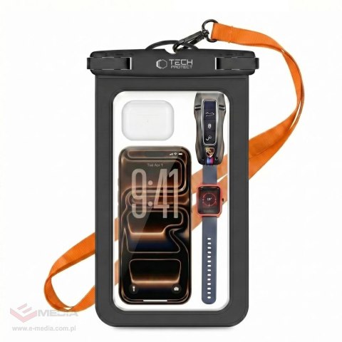 Pokrowiec Tech-Protect Waterproof Case UWC9 wodoodporny na urządzenia do 8.9" - czarno-pomarańczowy