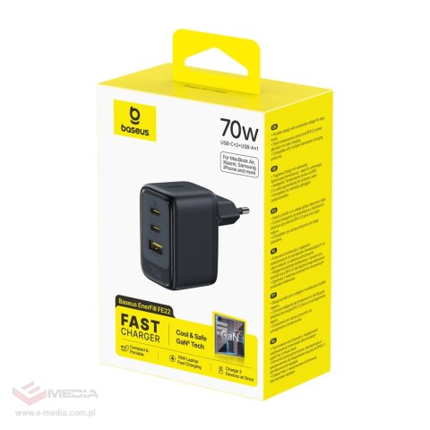 Ładowarka sieciowa Baseus EnerFill FE22 70W 2 x USB-C + USB-A - czarna