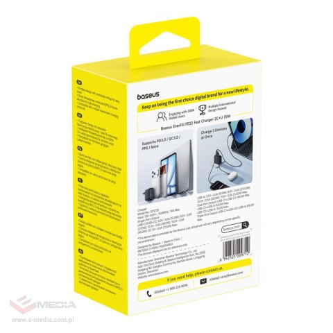 Ładowarka sieciowa Baseus EnerFill FE22 70W 2 x USB-C + USB-A - czarna