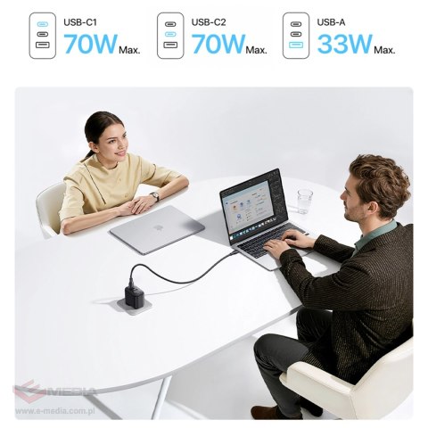 Ładowarka sieciowa Baseus EnerFill FE22 70W 2 x USB-C + USB-A - czarna