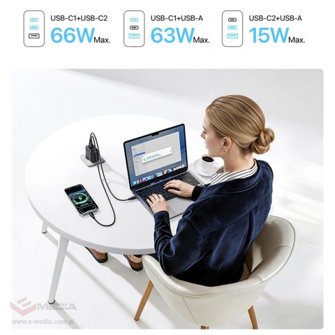 Ładowarka sieciowa Baseus EnerFill FE22 70W 2 x USB-C + USB-A - czarna