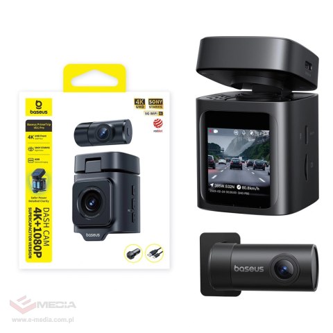 Wideorejestrator Baseus PrimeTrip VD1 Pro kamera samochodowa 4K z kamerą tylną 1080p i zestawem zasilania - czarny