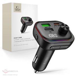 Ładowarka samochodowa Tech-Protect CC07 3-Porty PD 54W + transmiter FM Bluetooth - czarna