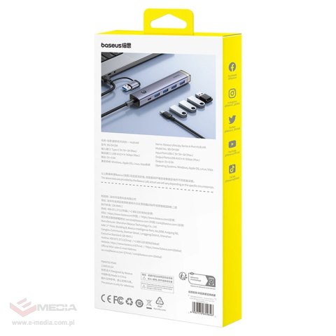 Hub USB-A/USB-C Baseus UltraJoy Series 4xUSB-A 3.0 1xUSB-C 5V - szary