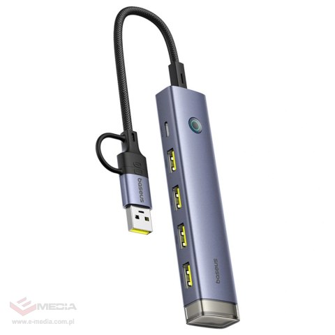Hub USB-A/USB-C Baseus UltraJoy Series 4xUSB-A 3.1 1xUSB-C 5V - szary
