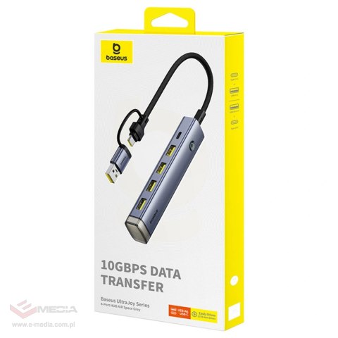 Hub USB-A/USB-C Baseus UltraJoy Series 4xUSB-A 3.1 1xUSB-C 5V - szary