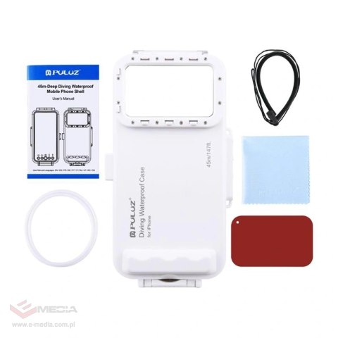 Etui Puluz wodoodporne 45m do smartfonów USB C do zdjęć i nagrań podwodnych (białe)